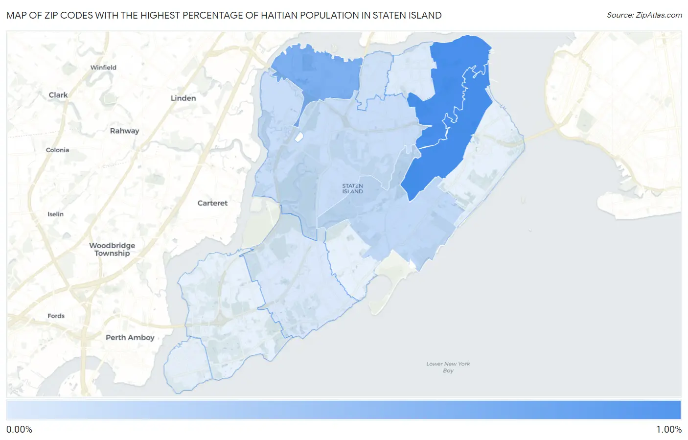 Zip Codes with the Highest Percentage of Haitian Population in Staten Island Map
