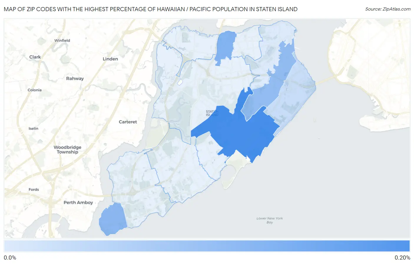 Zip Codes with the Highest Percentage of Hawaiian / Pacific Population in Staten Island Map