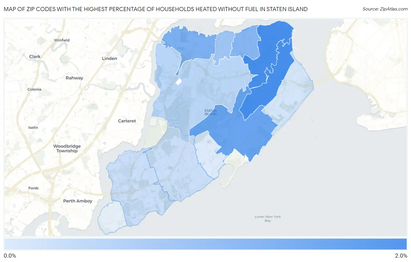 Zip Codes with the Highest Percentage of Households Heated without Fuel in Staten Island Map