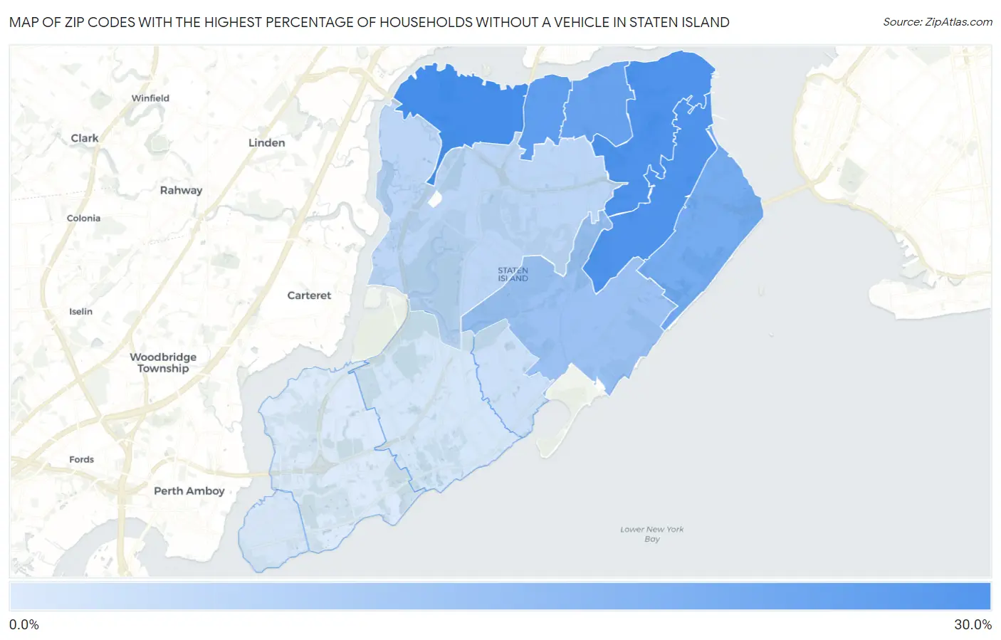 Zip Codes with the Highest Percentage of Households Without a Vehicle in Staten Island Map