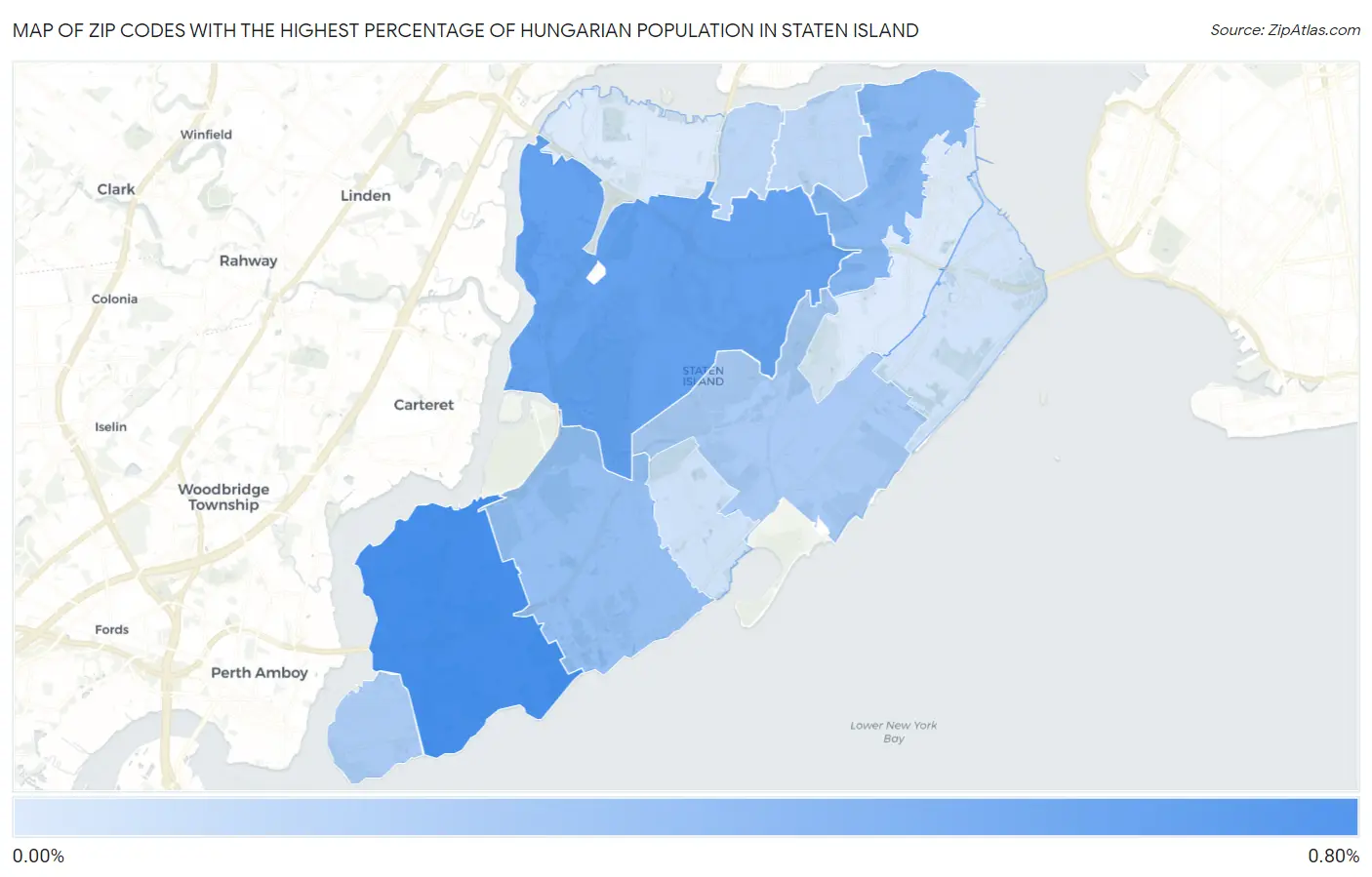 Zip Codes with the Highest Percentage of Hungarian Population in Staten Island Map