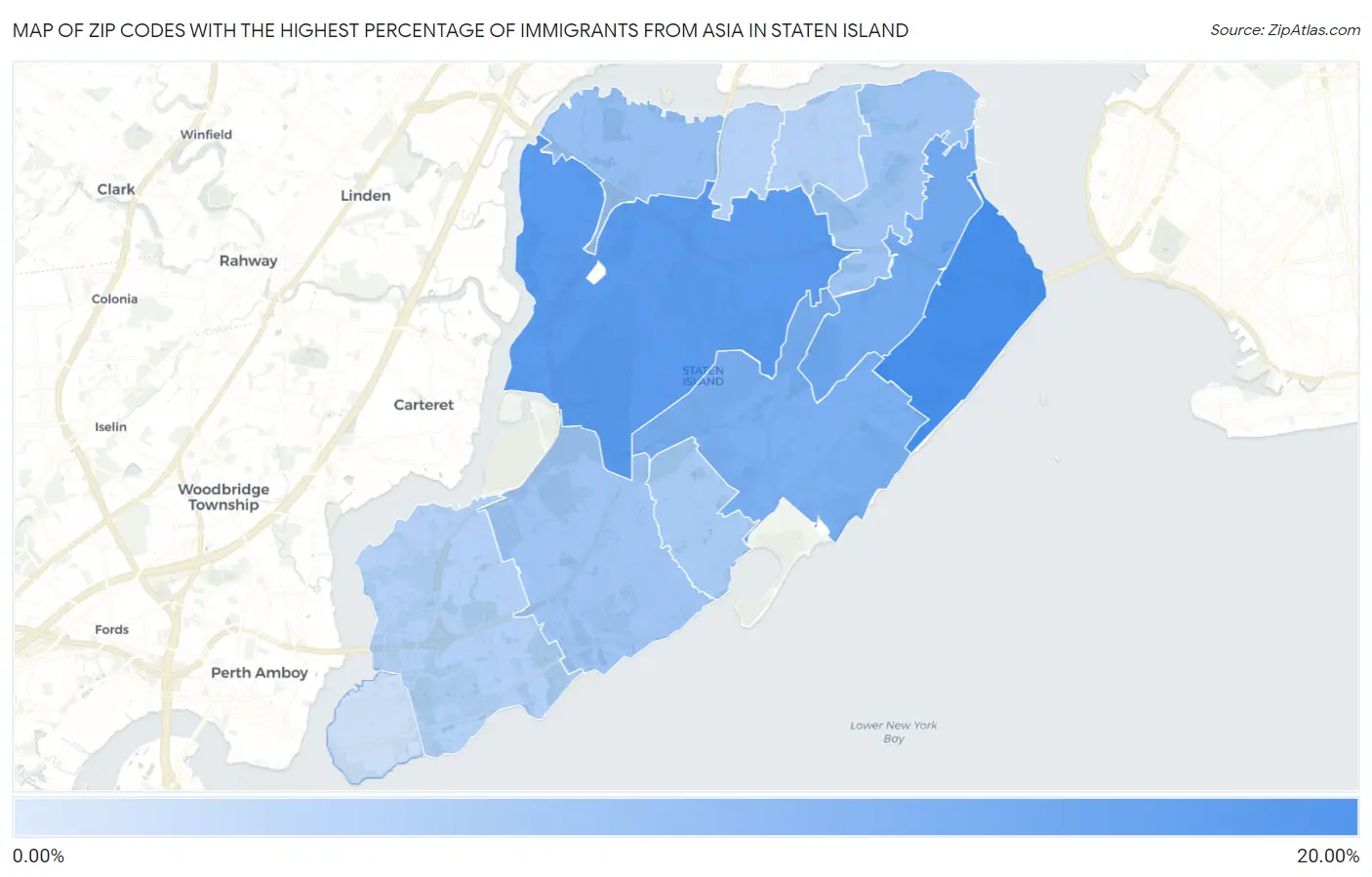 Zip Codes with the Highest Percentage of Immigrants from Asia in Staten Island Map