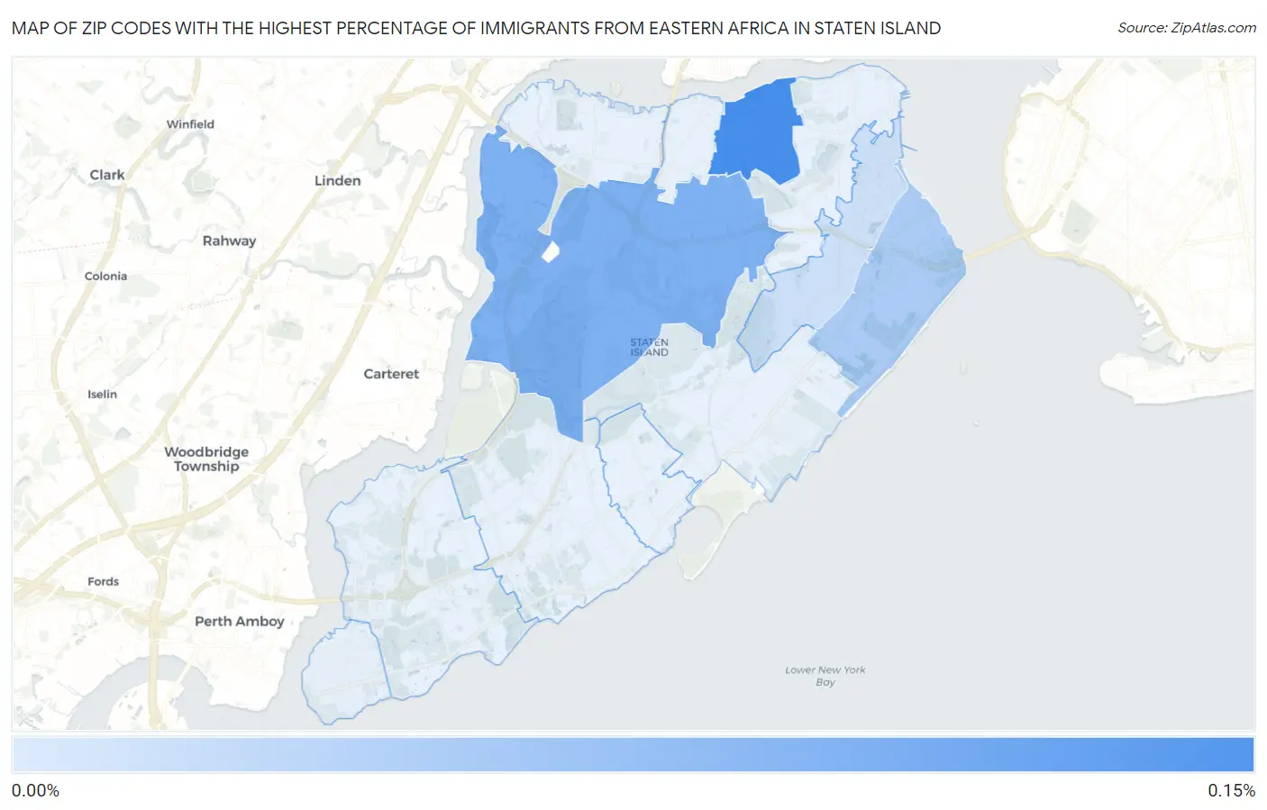 Zip Codes with the Highest Percentage of Immigrants from Eastern Africa in Staten Island Map