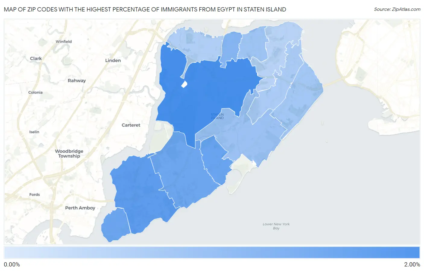 Zip Codes with the Highest Percentage of Immigrants from Egypt in Staten Island Map