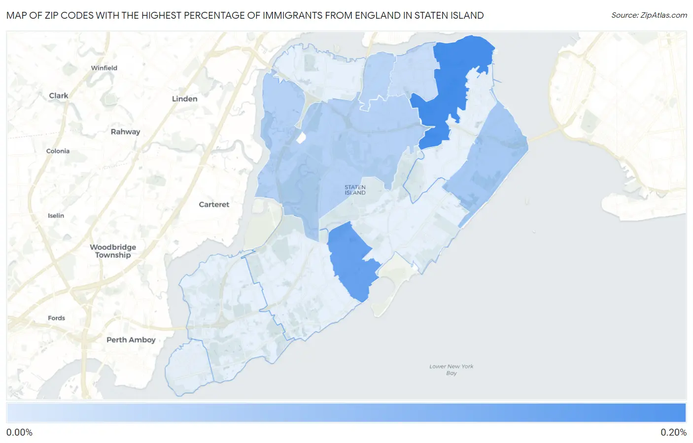 Zip Codes with the Highest Percentage of Immigrants from England in Staten Island Map