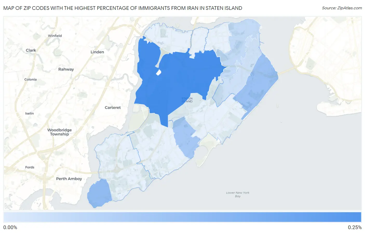 Zip Codes with the Highest Percentage of Immigrants from Iran in Staten Island Map
