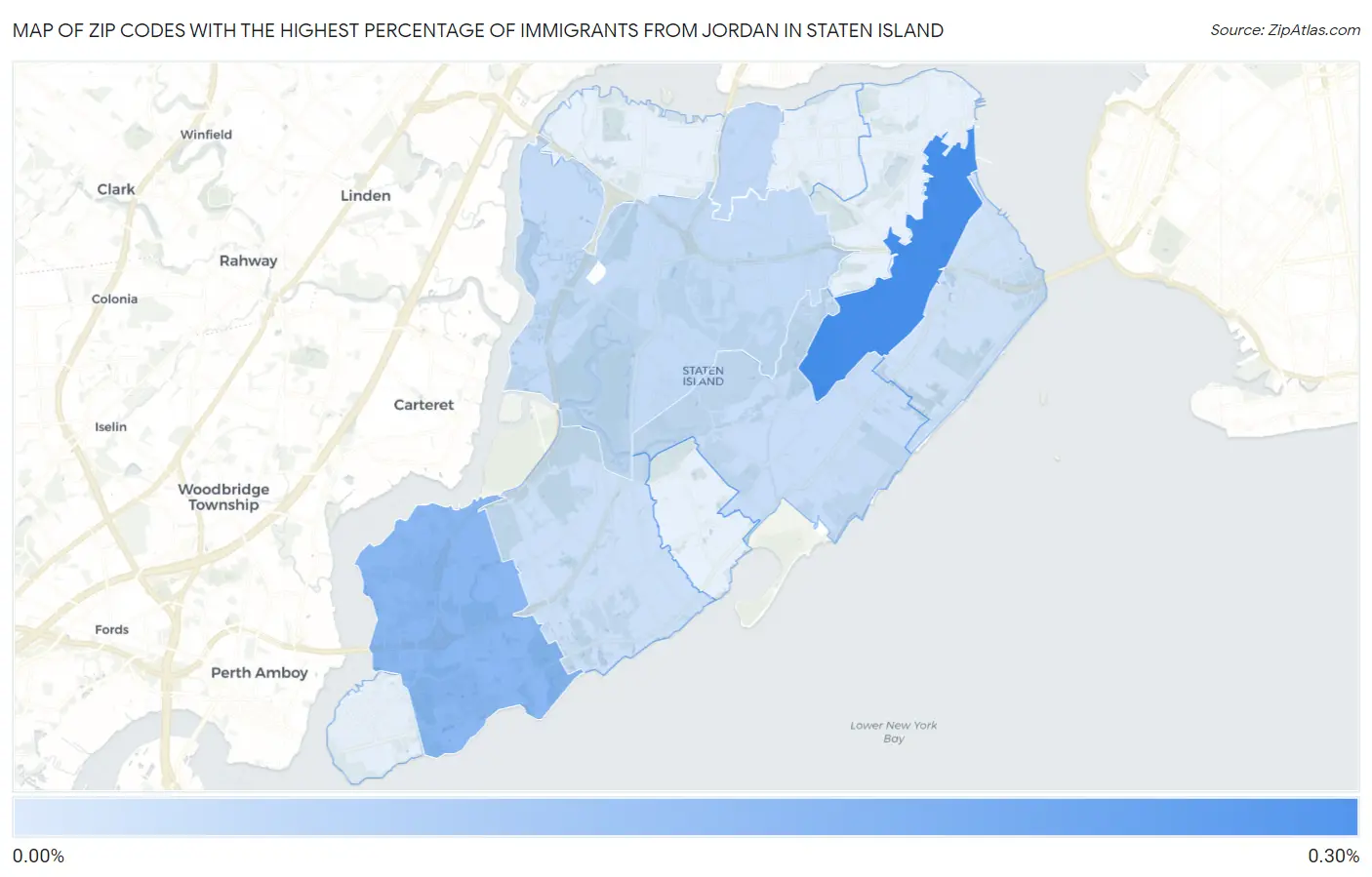 Zip Codes with the Highest Percentage of Immigrants from Jordan in Staten Island Map
