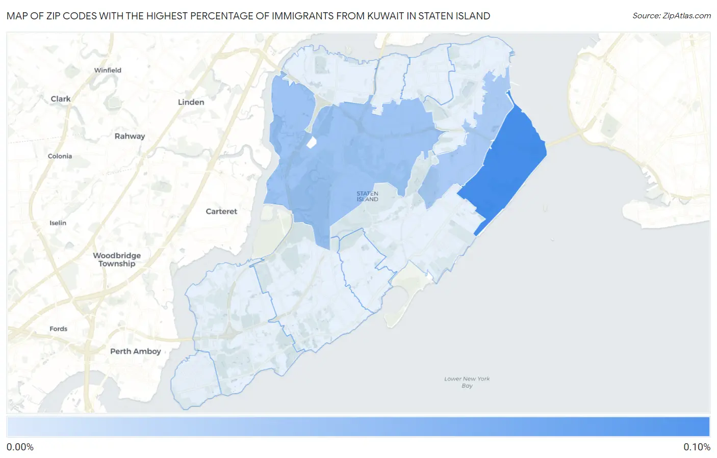 Zip Codes with the Highest Percentage of Immigrants from Kuwait in Staten Island Map