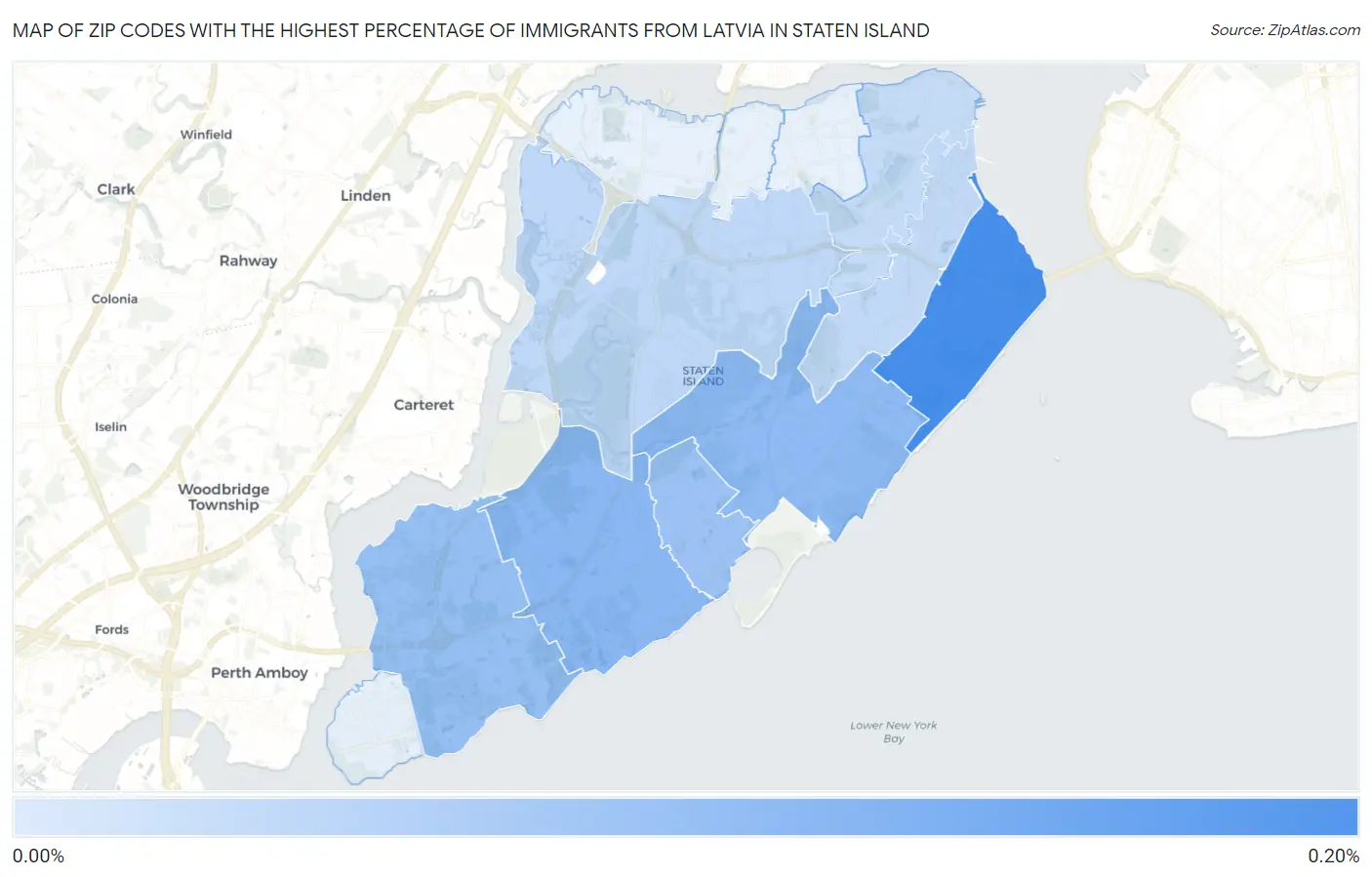 Zip Codes with the Highest Percentage of Immigrants from Latvia in Staten Island Map