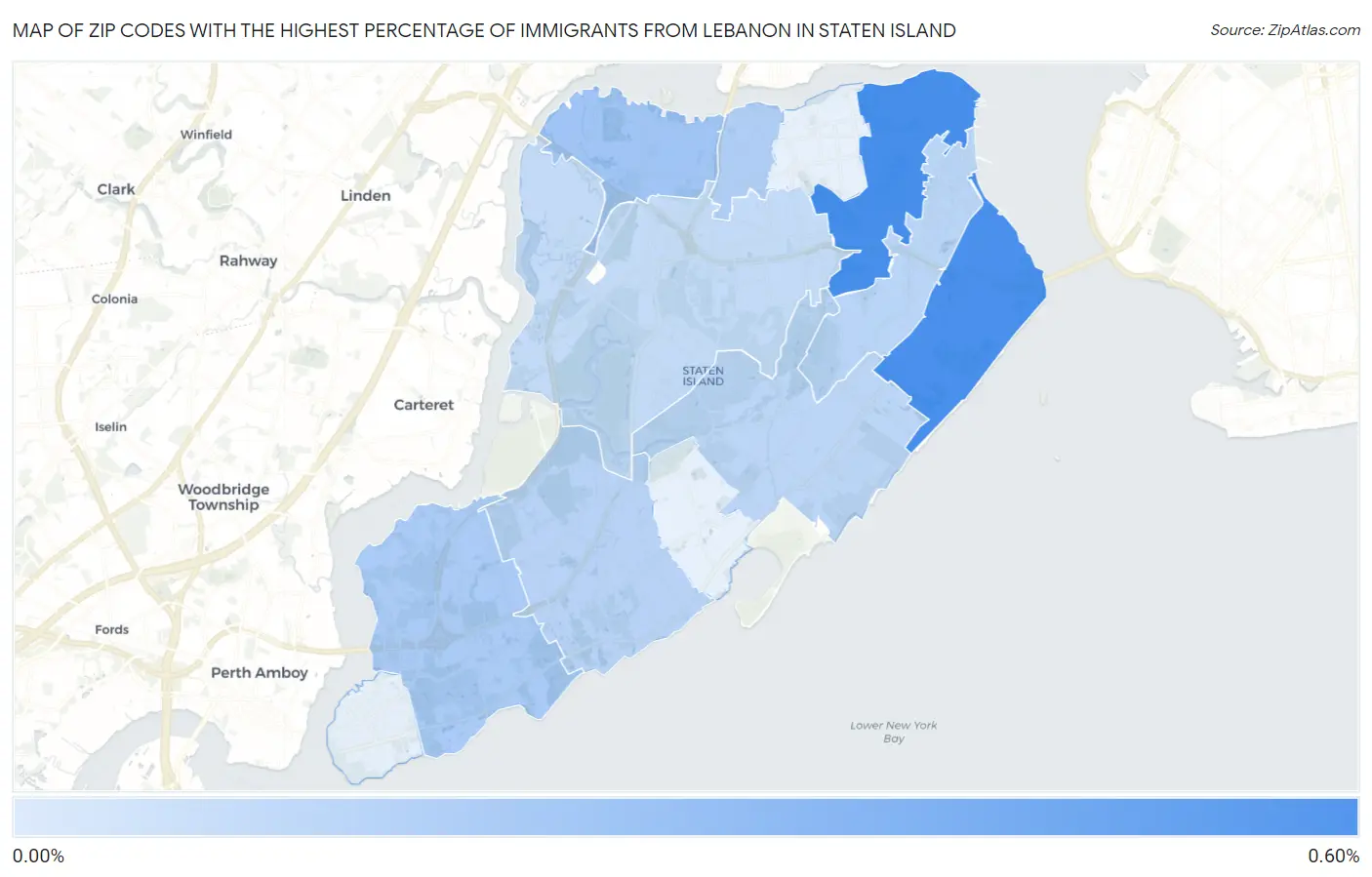 Zip Codes with the Highest Percentage of Immigrants from Lebanon in Staten Island Map