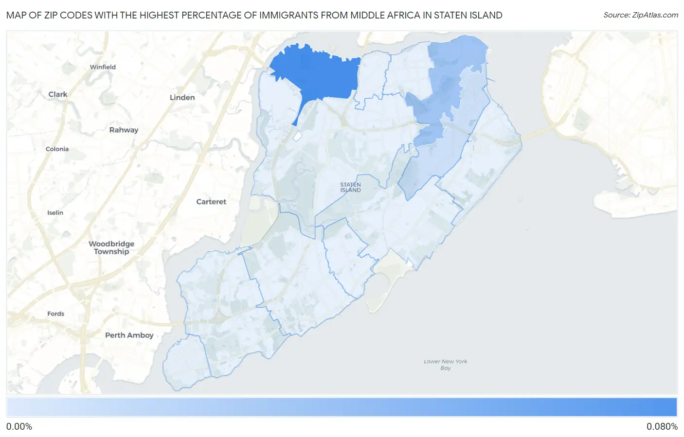 Zip Codes with the Highest Percentage of Immigrants from Middle Africa in Staten Island Map