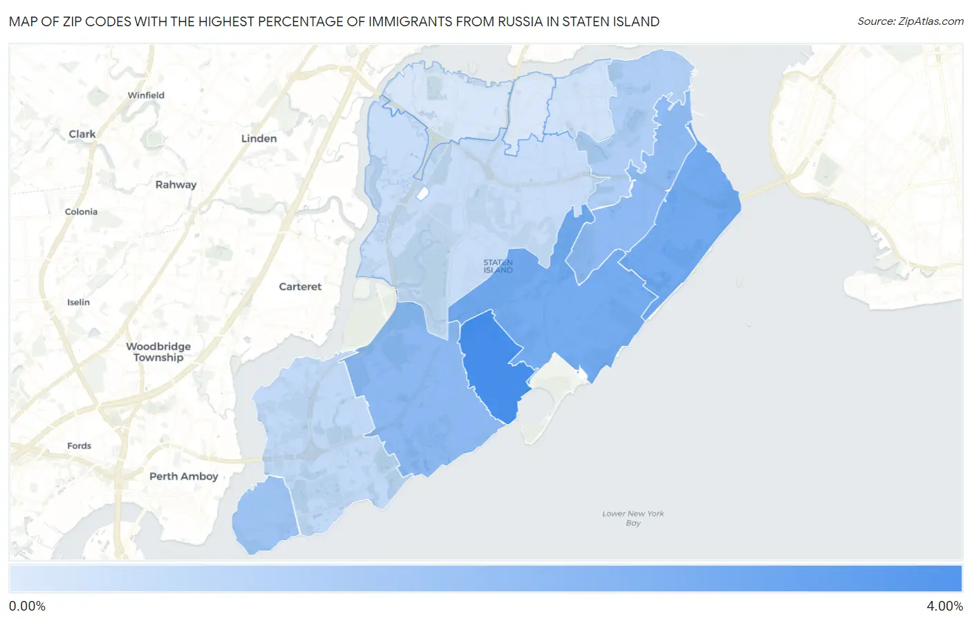 Zip Codes with the Highest Percentage of Immigrants from Russia in Staten Island Map