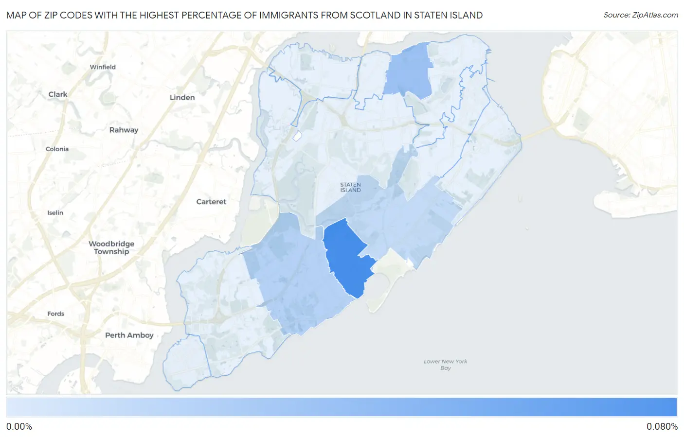 Zip Codes with the Highest Percentage of Immigrants from Scotland in Staten Island Map
