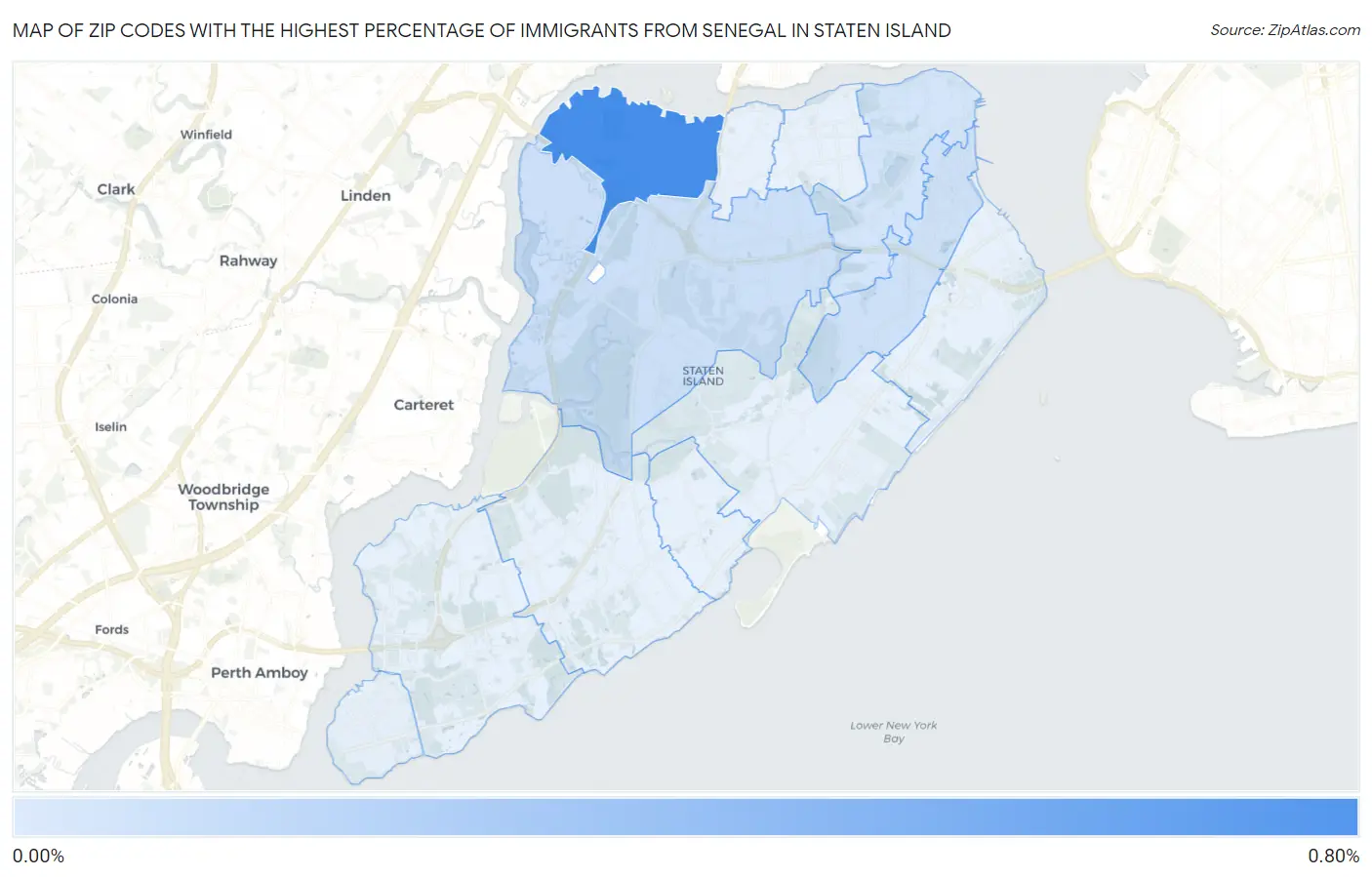 Zip Codes with the Highest Percentage of Immigrants from Senegal in Staten Island Map