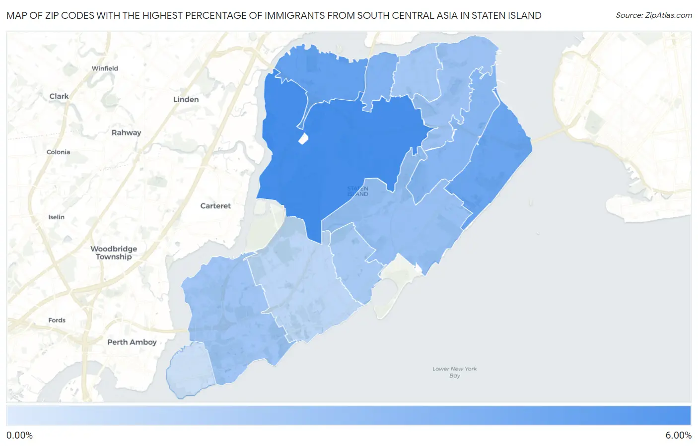 Zip Codes with the Highest Percentage of Immigrants from South Central Asia in Staten Island Map