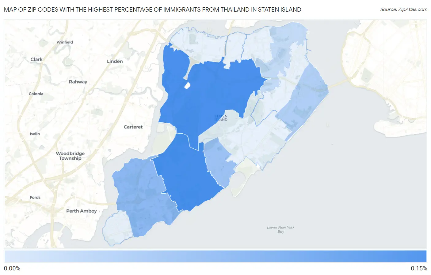 Zip Codes with the Highest Percentage of Immigrants from Thailand in Staten Island Map