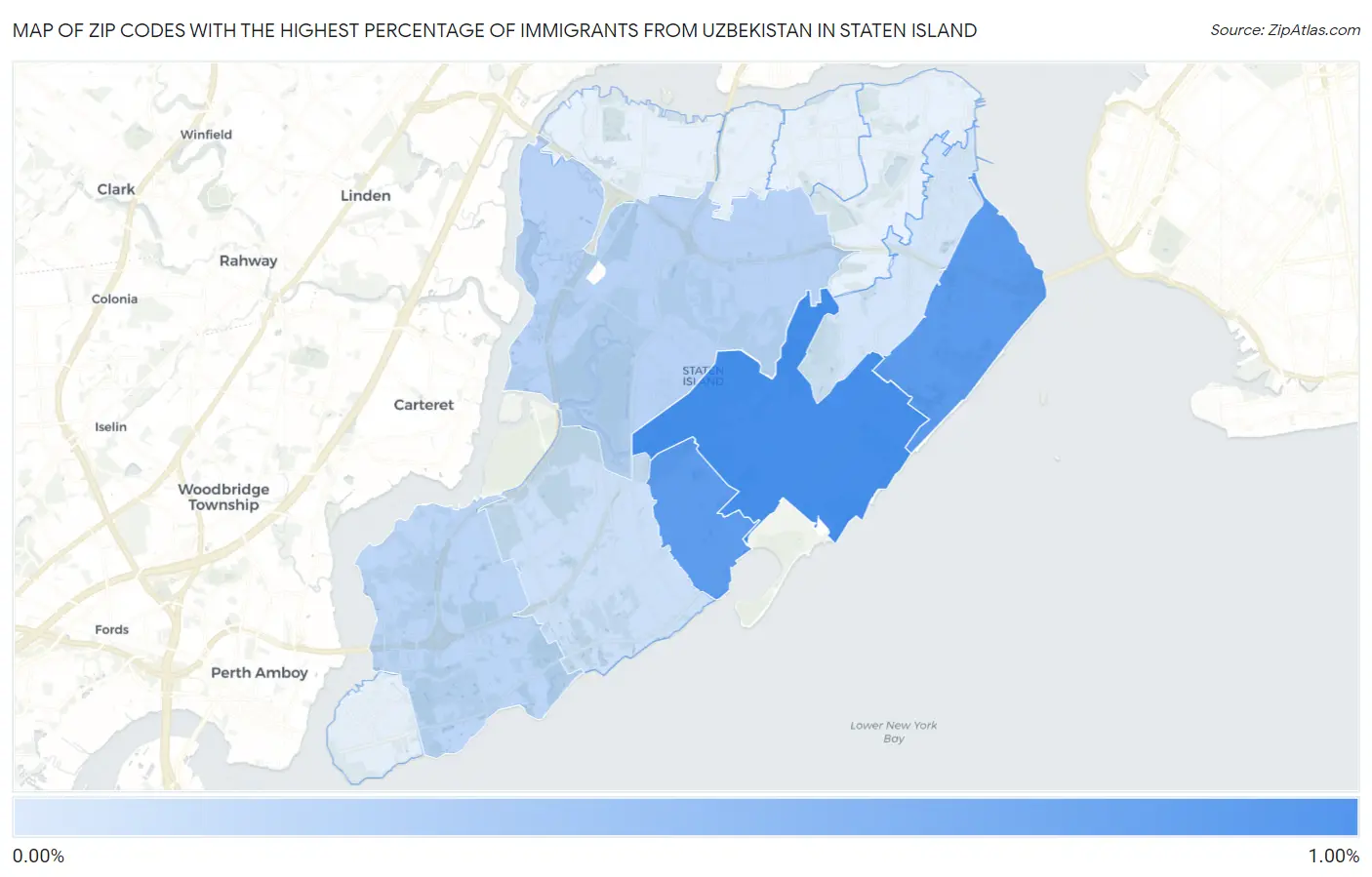 Zip Codes with the Highest Percentage of Immigrants from Uzbekistan in Staten Island Map