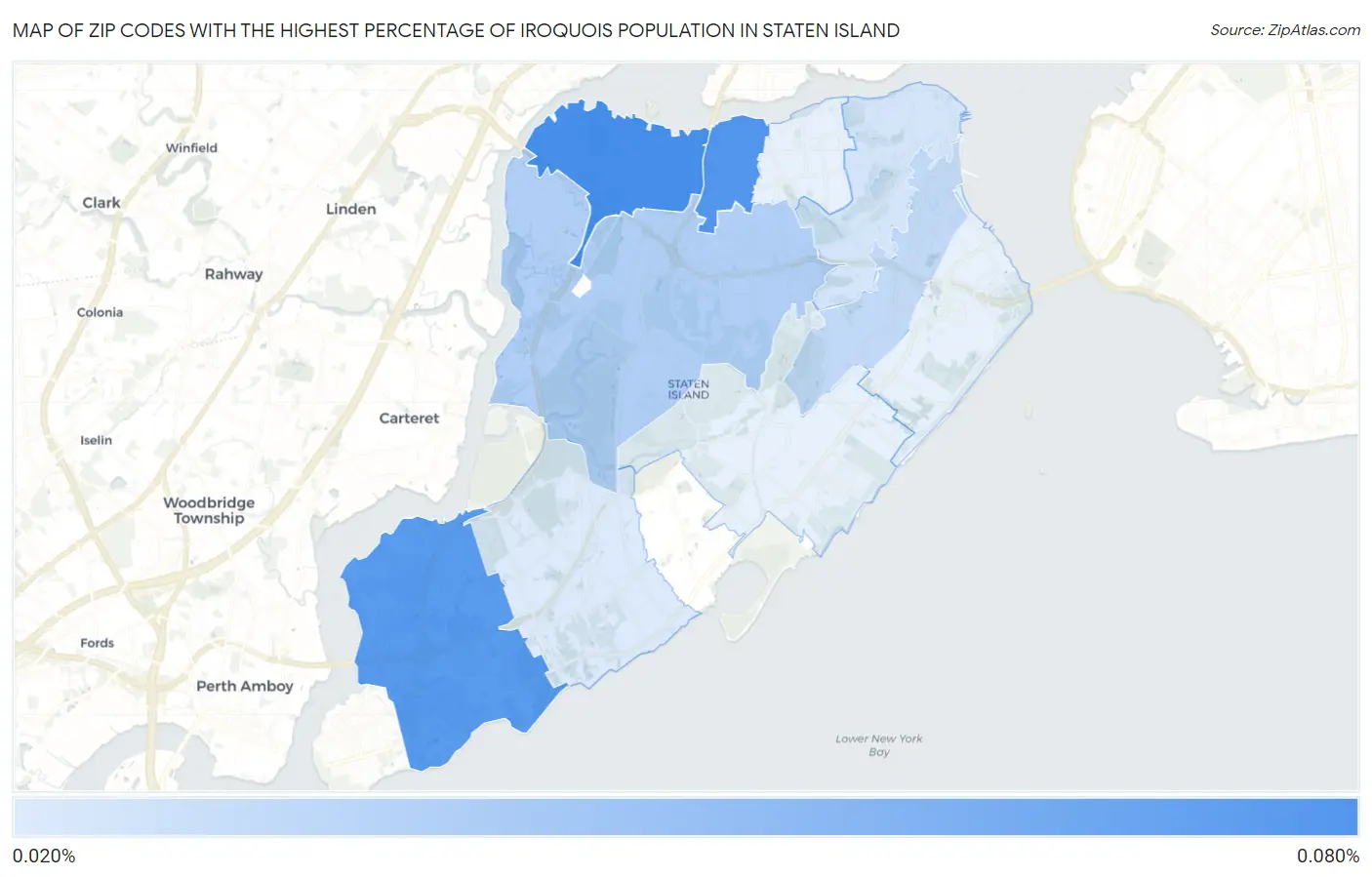 Zip Codes with the Highest Percentage of Iroquois Population in Staten Island Map