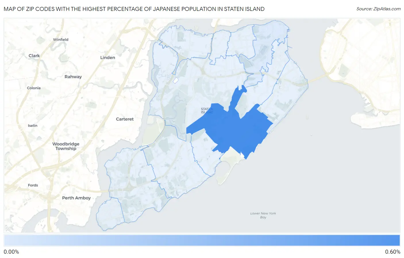 Zip Codes with the Highest Percentage of Japanese Population in Staten Island Map