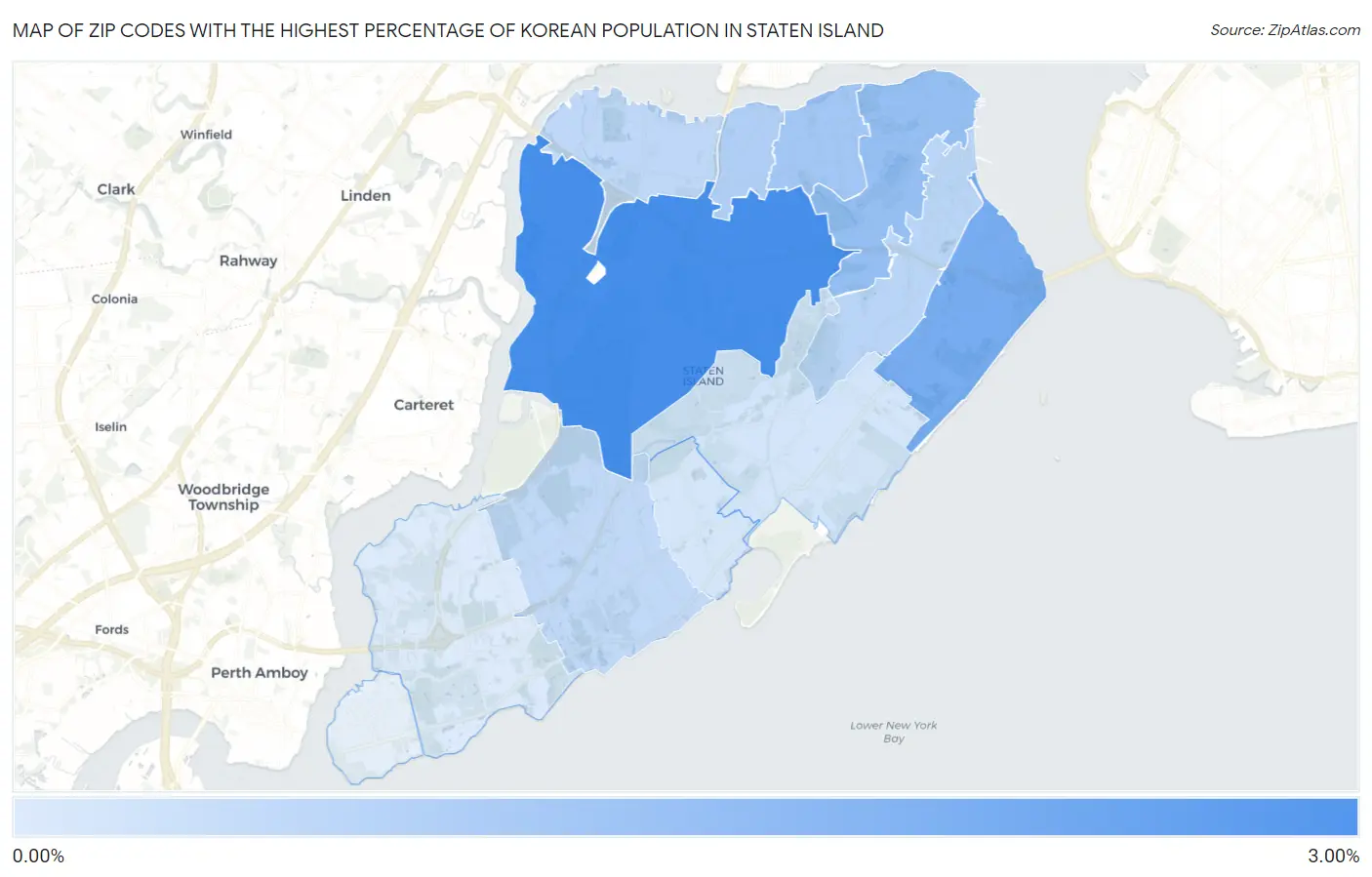 Zip Codes with the Highest Percentage of Korean Population in Staten Island Map