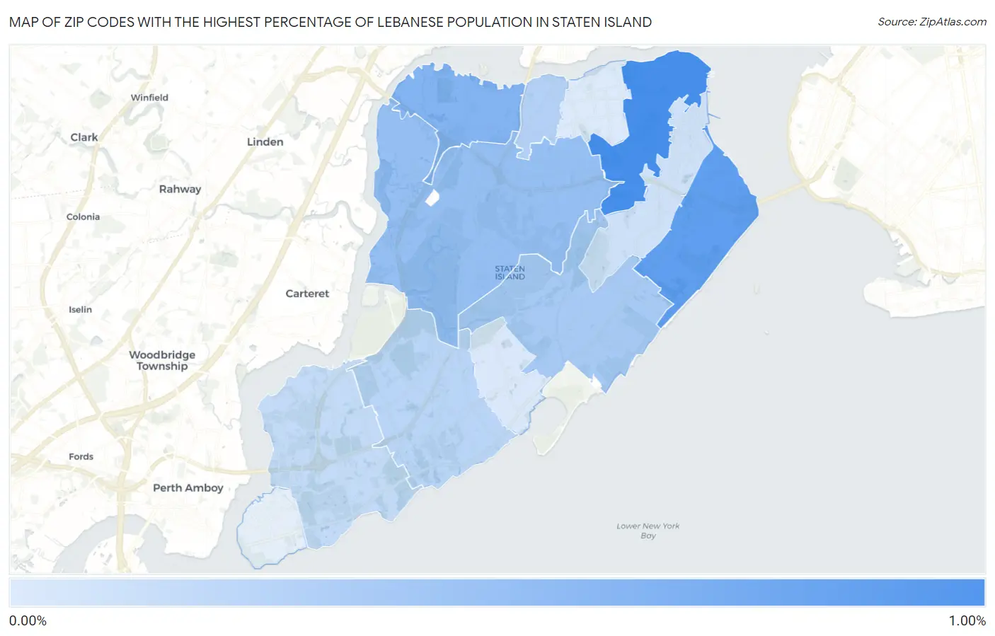Zip Codes with the Highest Percentage of Lebanese Population in Staten Island Map