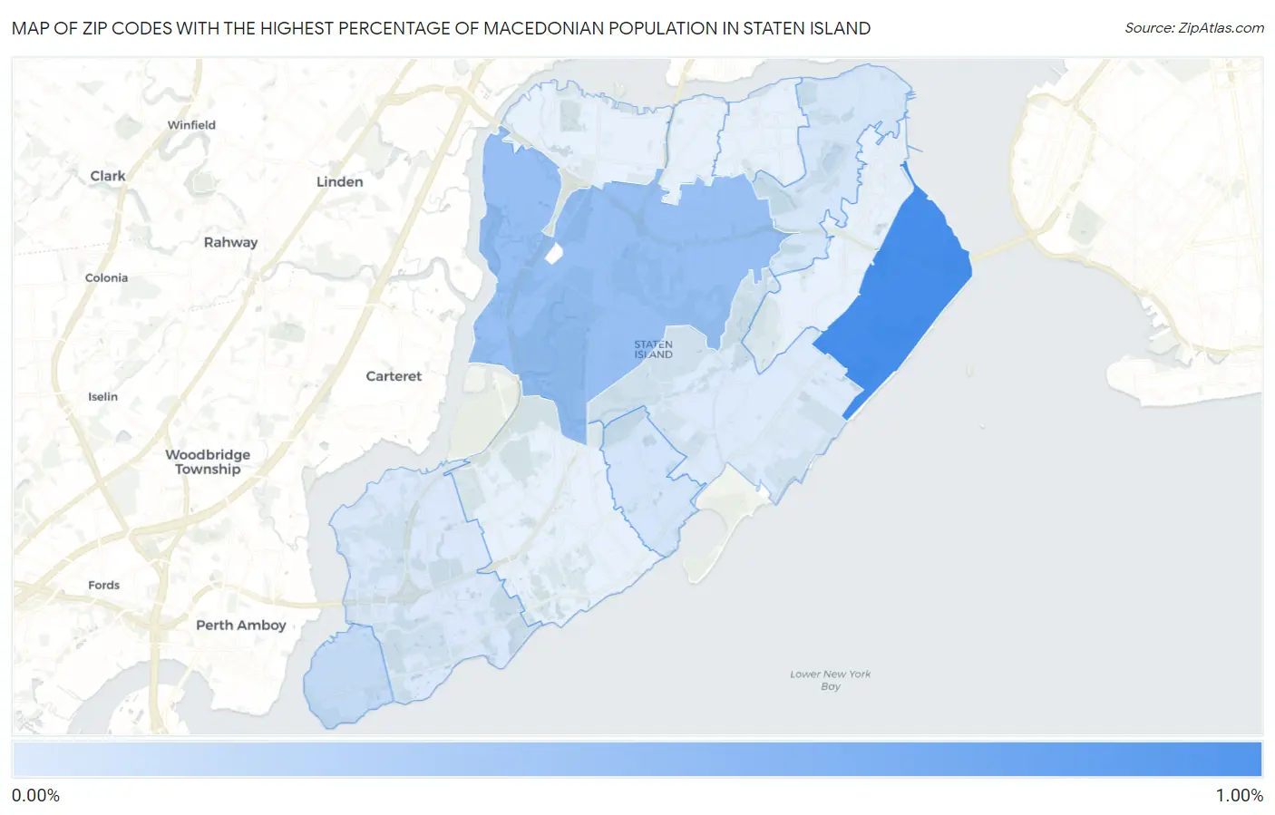 Zip Codes with the Highest Percentage of Macedonian Population in Staten Island Map