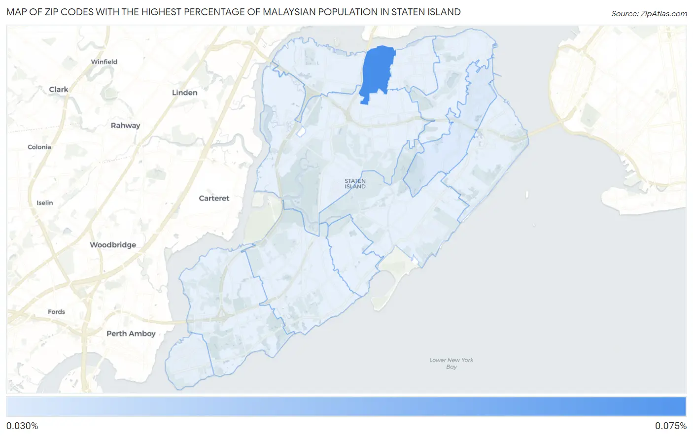 Zip Codes with the Highest Percentage of Malaysian Population in Staten Island Map