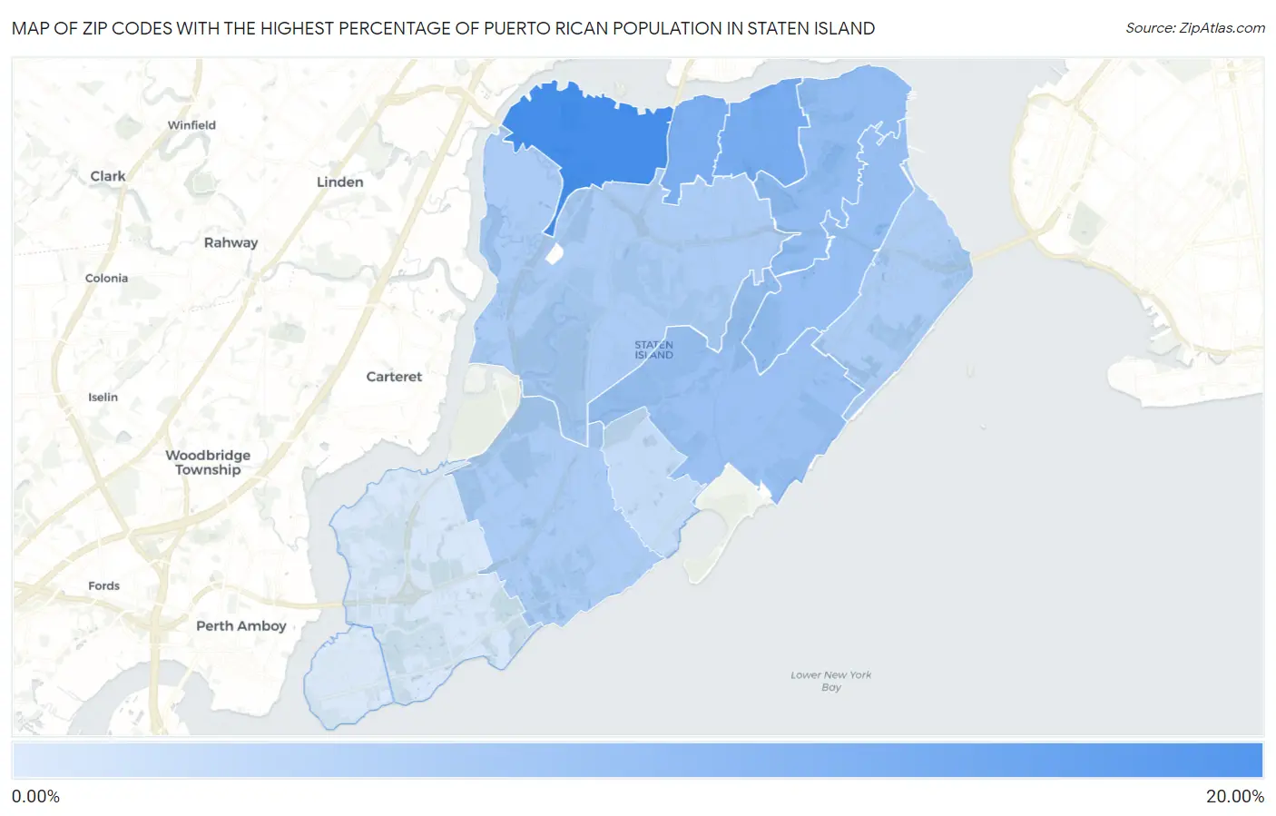 Zip Codes with the Highest Percentage of Puerto Rican Population in Staten Island Map