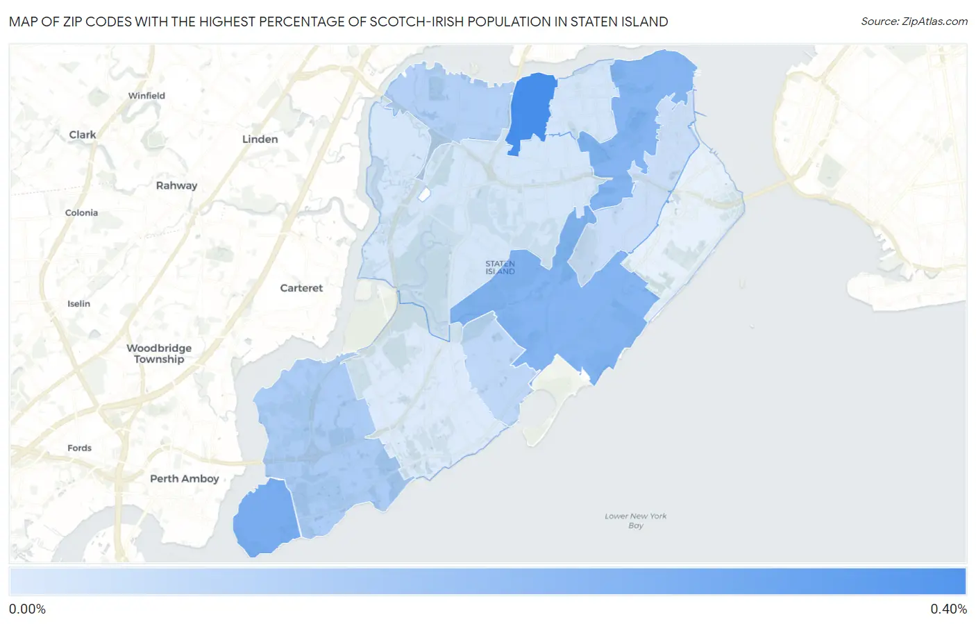 Zip Codes with the Highest Percentage of Scotch-Irish Population in Staten Island Map