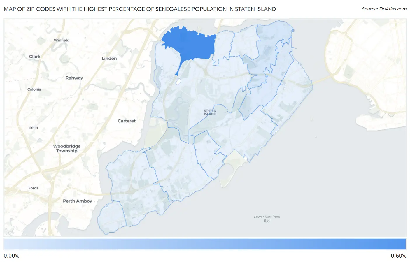 Zip Codes with the Highest Percentage of Senegalese Population in Staten Island Map