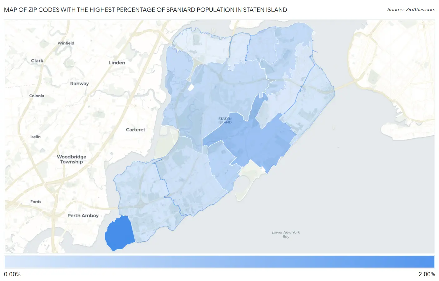 Zip Codes with the Highest Percentage of Spaniard Population in Staten Island Map