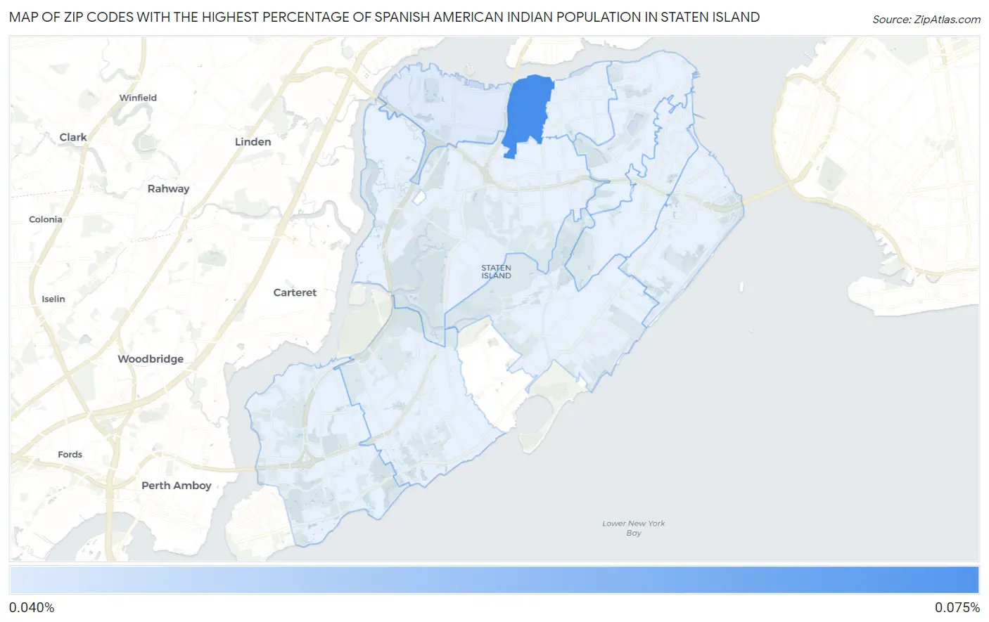 Zip Codes with the Highest Percentage of Spanish American Indian Population in Staten Island Map