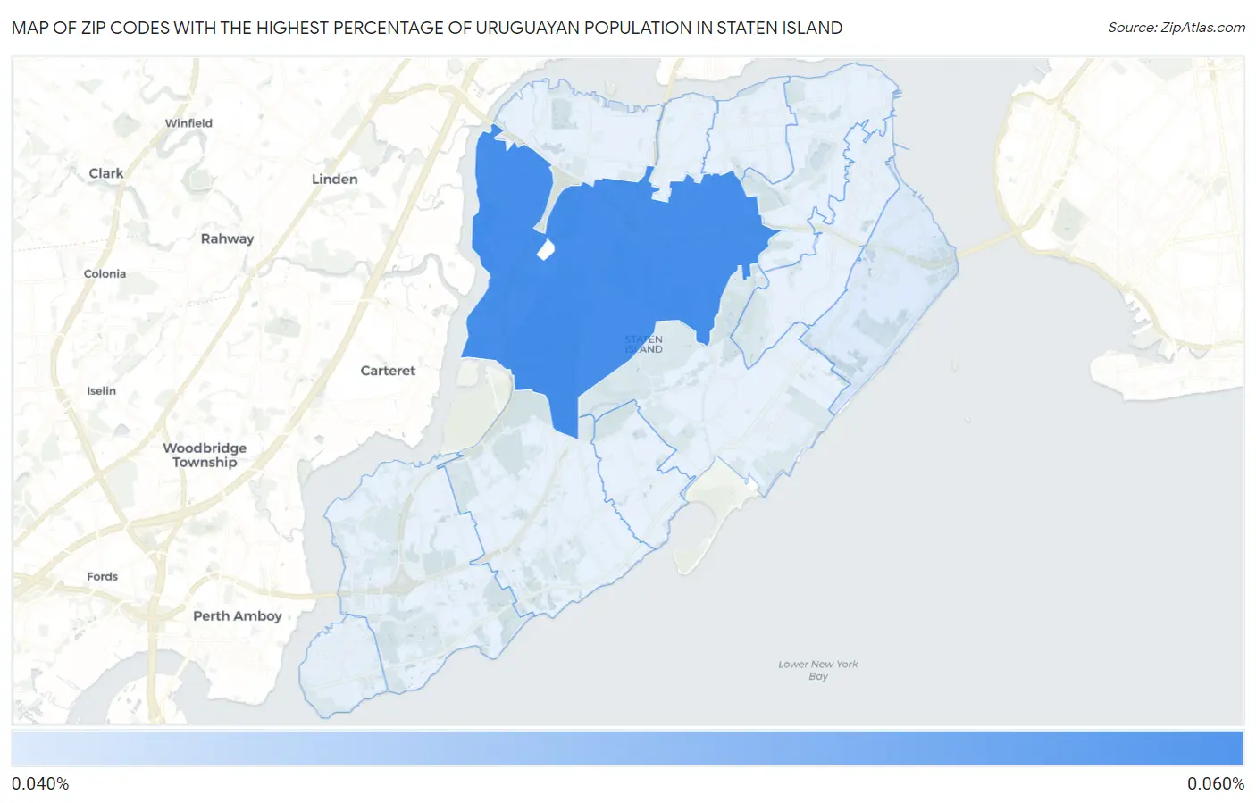Zip Codes with the Highest Percentage of Uruguayan Population in Staten Island Map