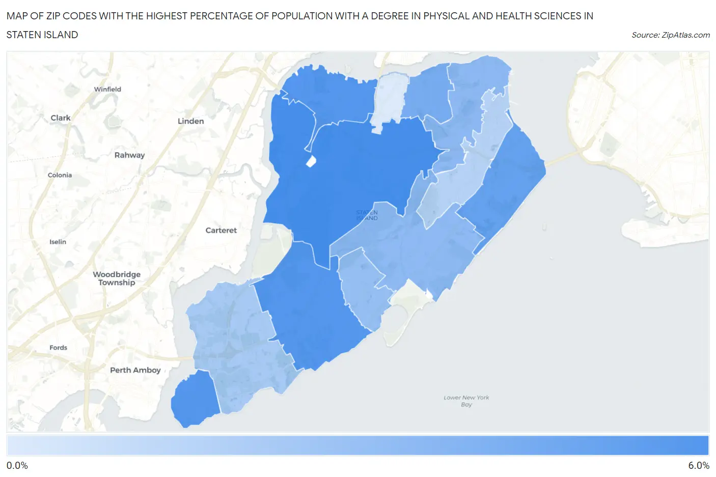 Zip Codes with the Highest Percentage of Population with a Degree in Physical and Health Sciences in Staten Island Map