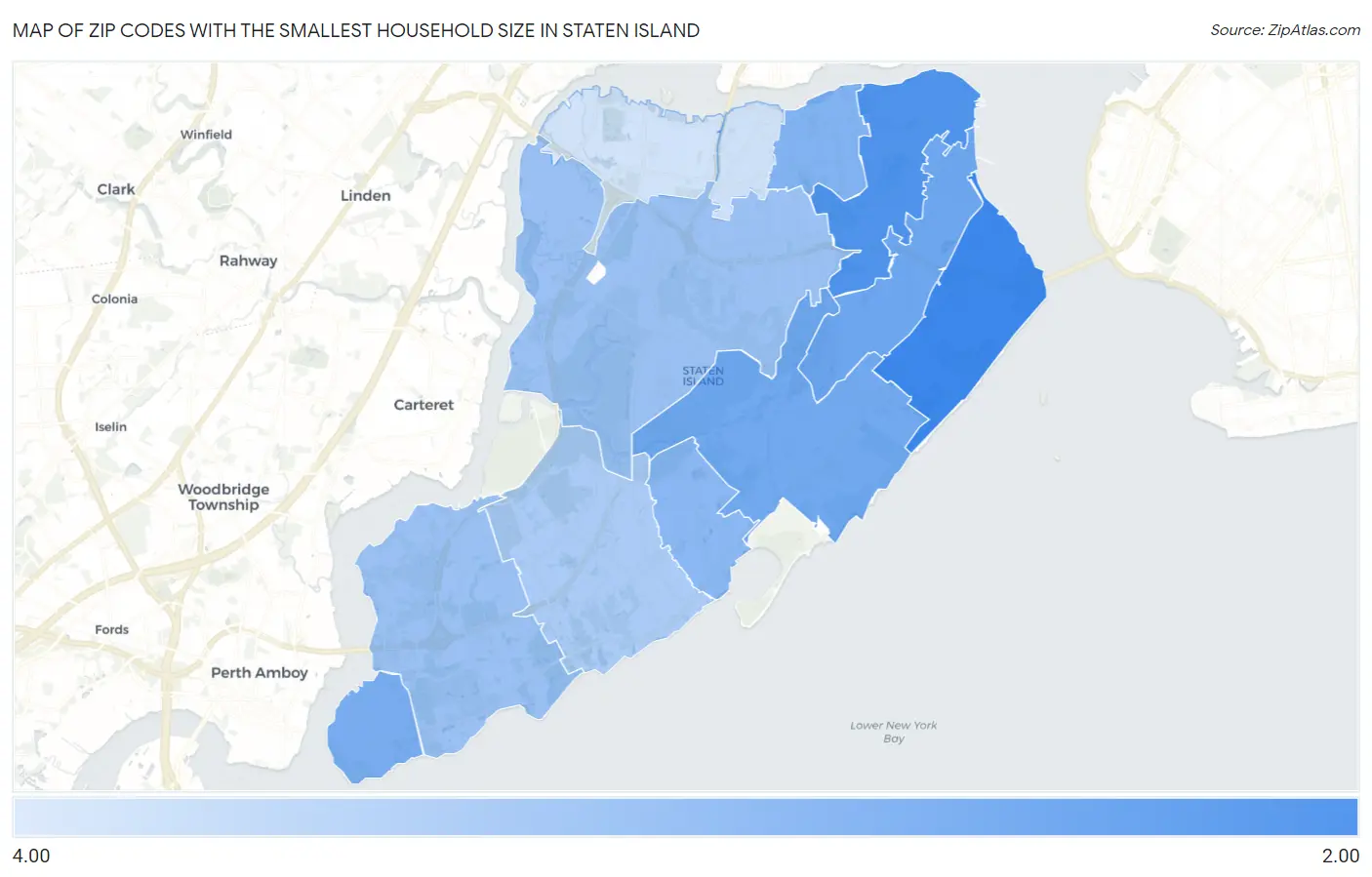 Zip Codes with the Smallest Household Size in Staten Island Map
