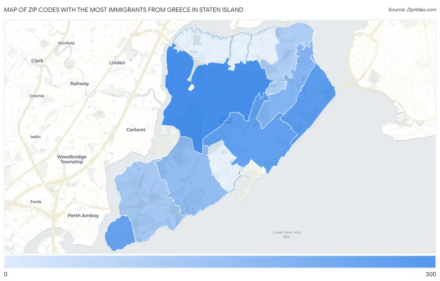 Zip Codes with the Most Immigrants from Greece in Staten Island Map
