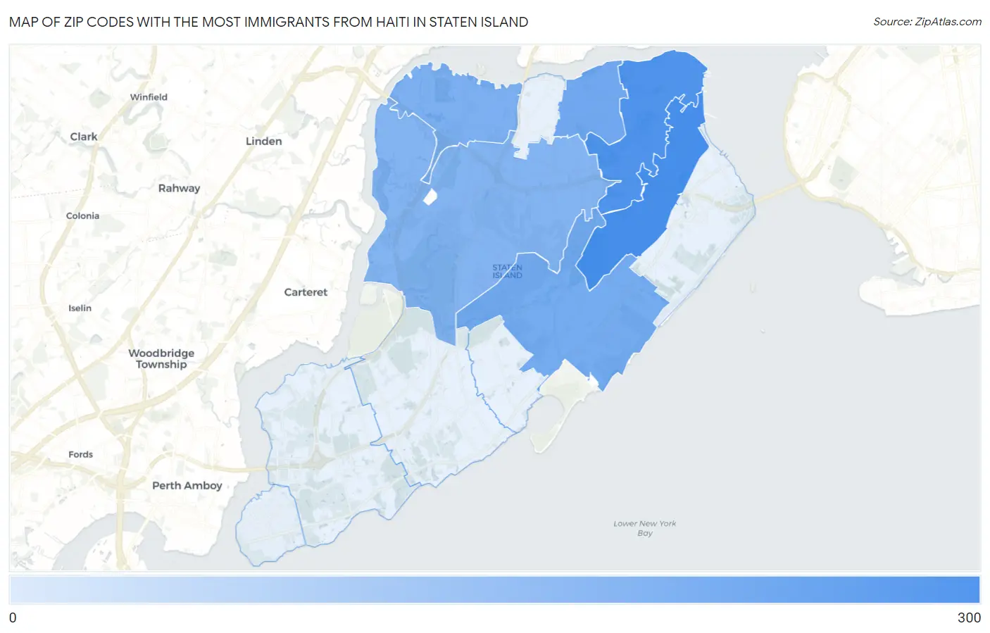 Zip Codes with the Most Immigrants from Haiti in Staten Island Map