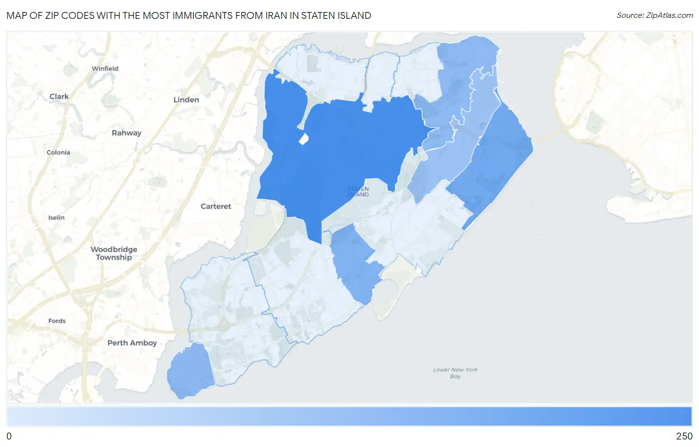 Zip Codes with the Most Immigrants from Iran in Staten Island Map
