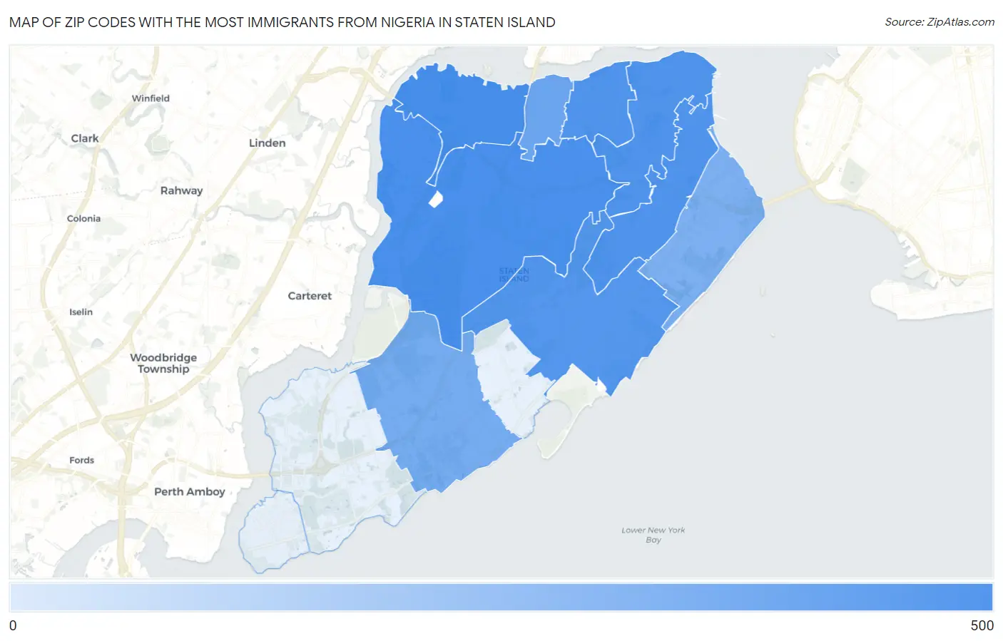 Zip Codes with the Most Immigrants from Nigeria in Staten Island Map