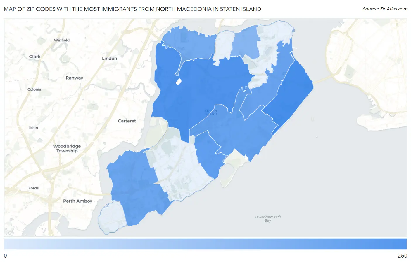 Zip Codes with the Most Immigrants from North Macedonia in Staten Island Map