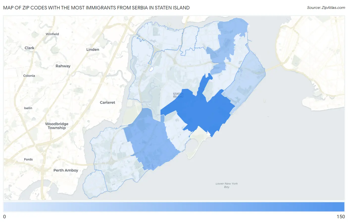 Zip Codes with the Most Immigrants from Serbia in Staten Island Map