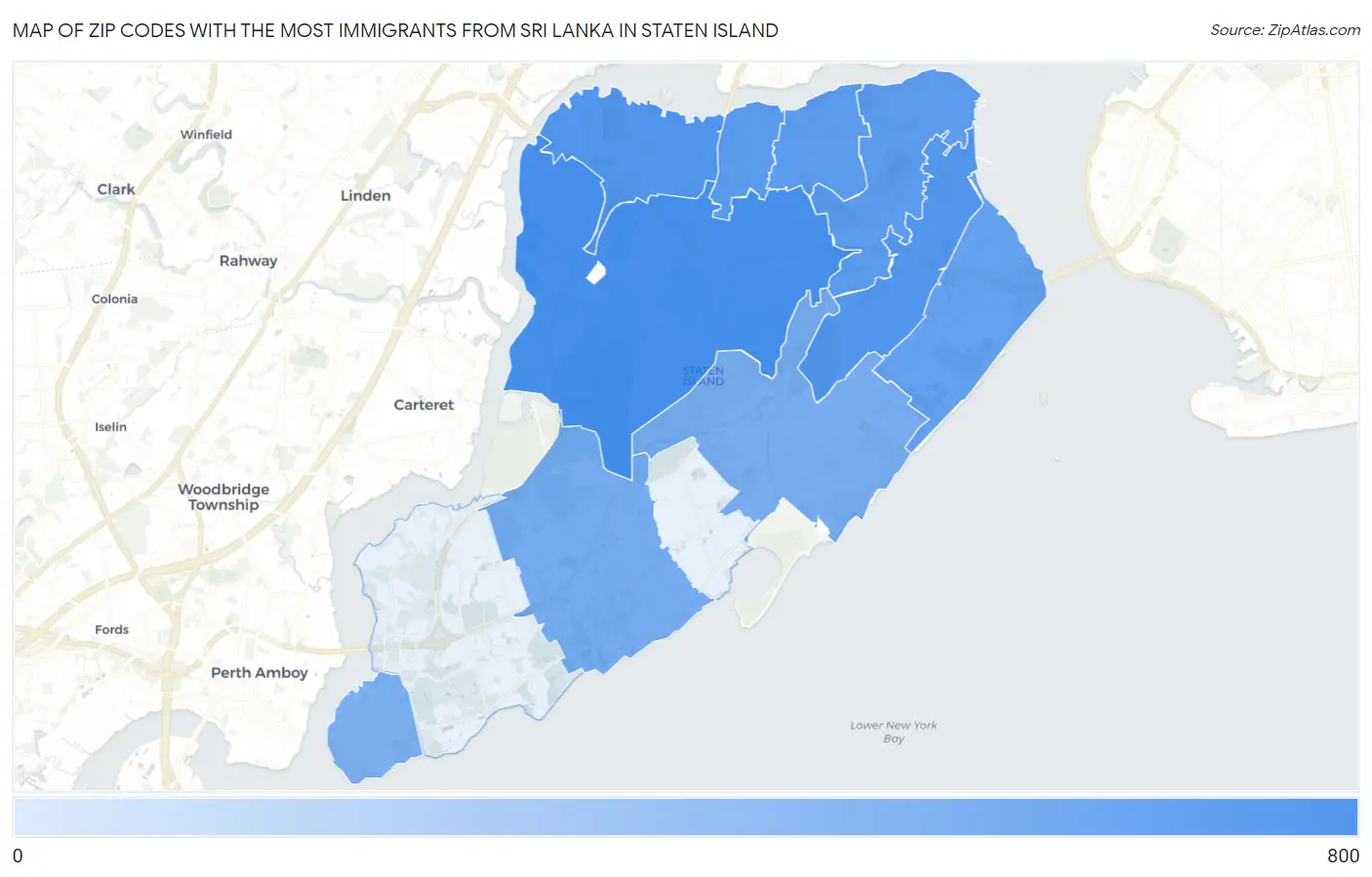 Zip Codes with the Most Immigrants from Sri Lanka in Staten Island Map