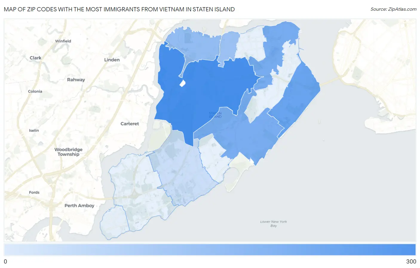 Zip Codes with the Most Immigrants from Vietnam in Staten Island Map