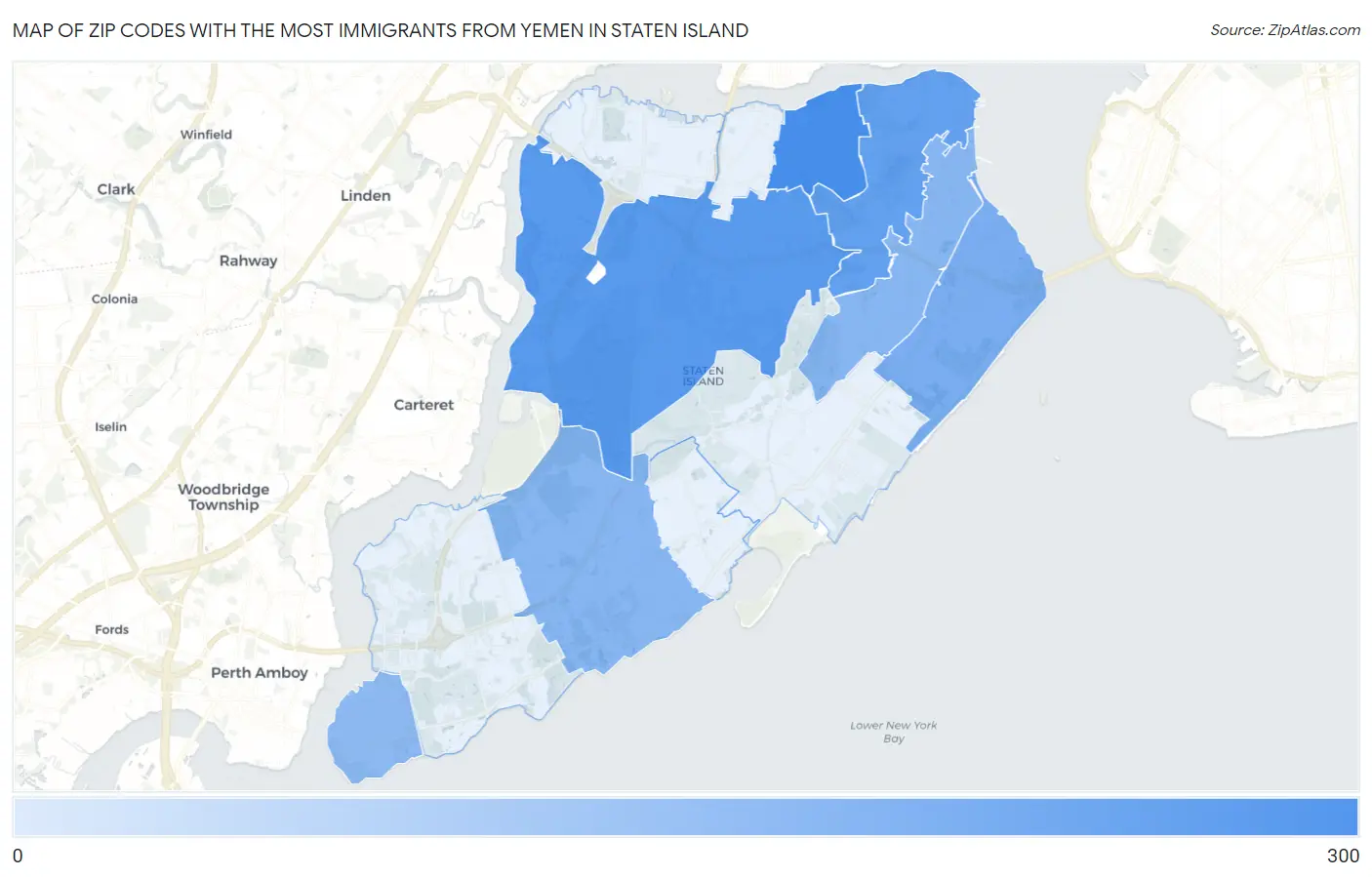 Zip Codes with the Most Immigrants from Yemen in Staten Island Map