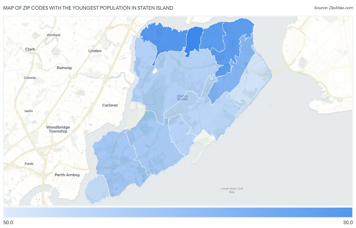 Zip Codes with the Youngest Population in Staten Island Map