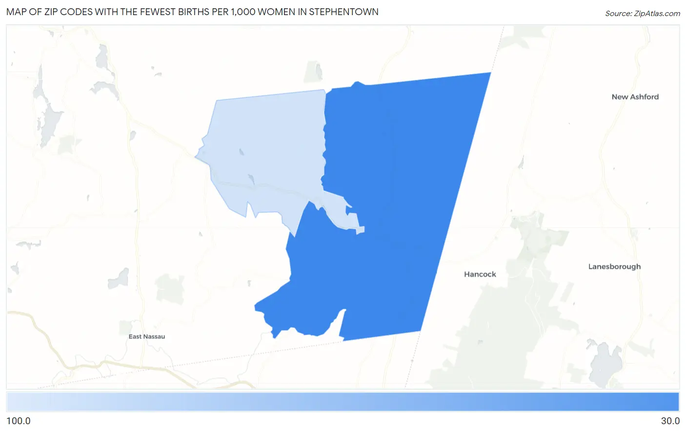 Zip Codes with the Fewest Births per 1,000 Women in Stephentown Map