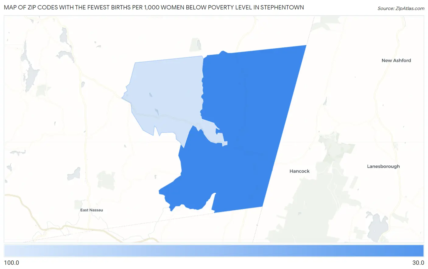 Zip Codes with the Fewest Births per 1,000 Women Below Poverty Level in Stephentown Map