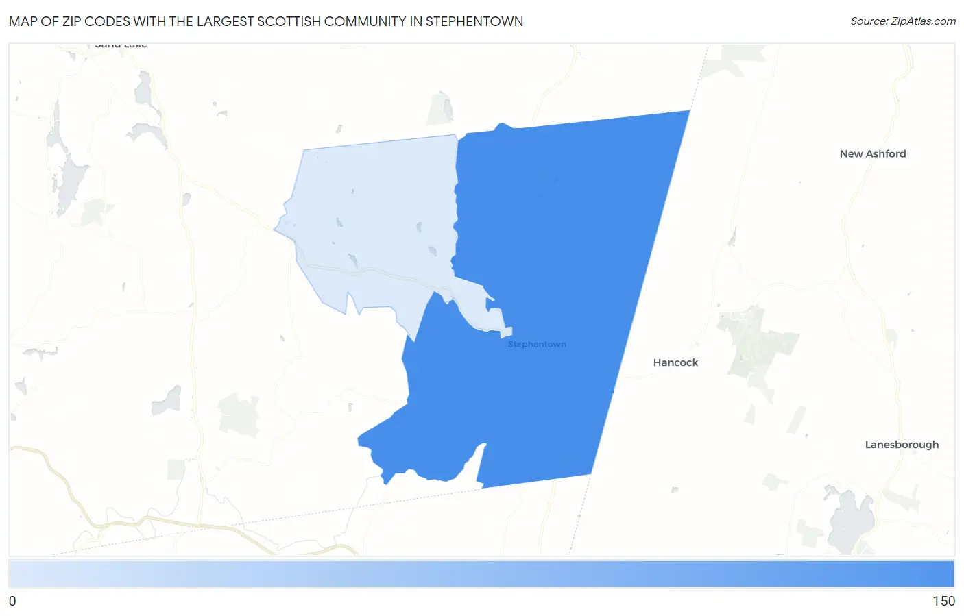 Zip Codes with the Largest Scottish Community in Stephentown Map