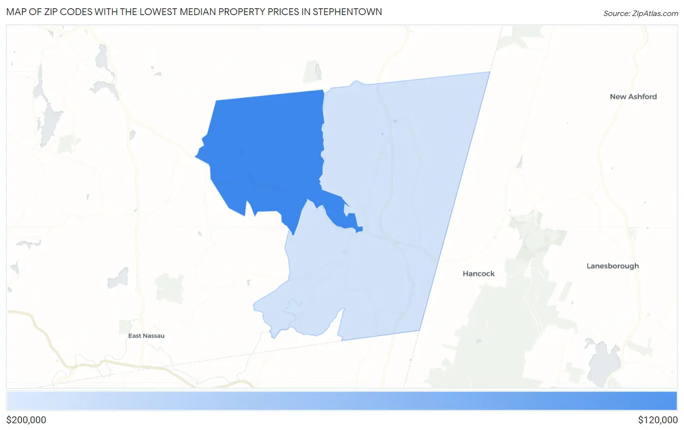 Zip Codes with the Lowest Median Property Prices in Stephentown Map