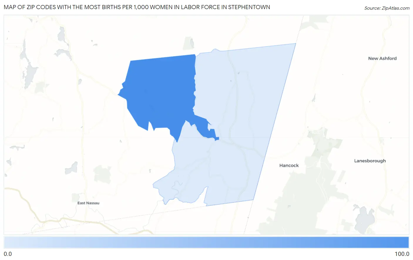 Zip Codes with the Most Births per 1,000 Women in Labor Force in Stephentown Map